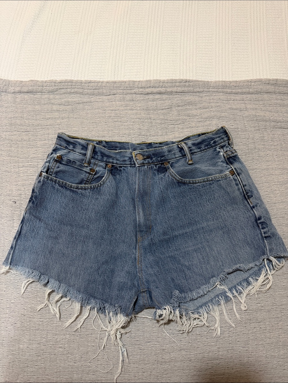 Levi's Blue Distressed Frayed Hem Denim Shorts